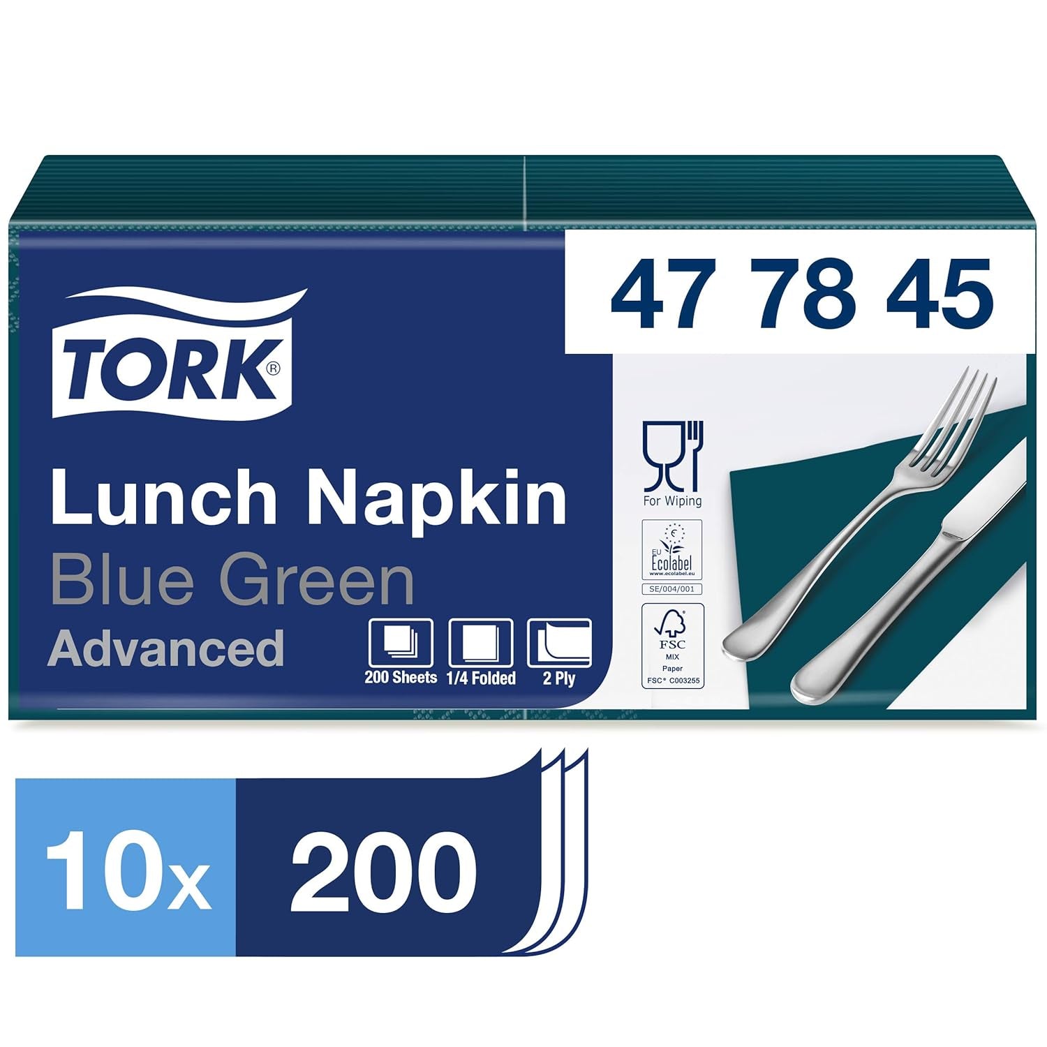 Tork 477840 Lime Lunchservetter / 2-lagers servetter för små måltider eller mellanmål / Avancerad kvalitet / 10 X 200 (2000) pappersservetter / 32,6 X 33 Cm (L X B) / 1/4 vikning