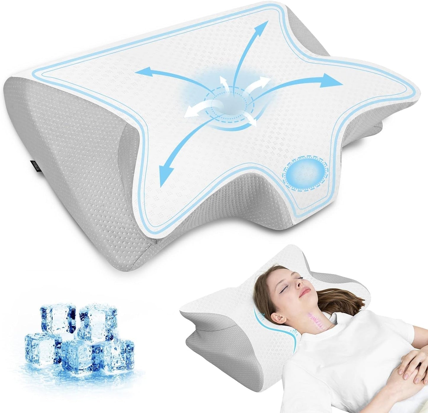 HOMCA nackkudde Memory Foam ortopedisk kudde 2 i 1 nackstödskudde med 3D kylfodral Ergonomisk sovkudde för rygg, sida och mage Sleepers Grå 60X13/11X40cm Cervikala ortopediska kuddar Naty Shop Grey