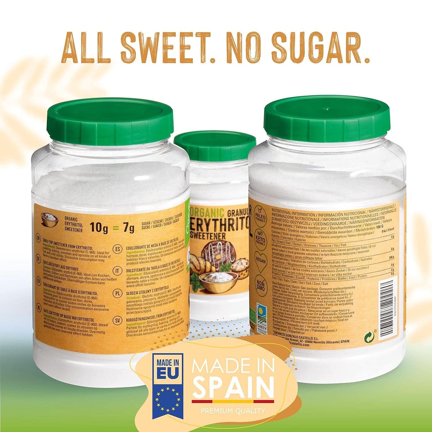 Naturligt organiskt erytritol, 10G = 7G socker, 1 kg sötningsmedel Naty Shop