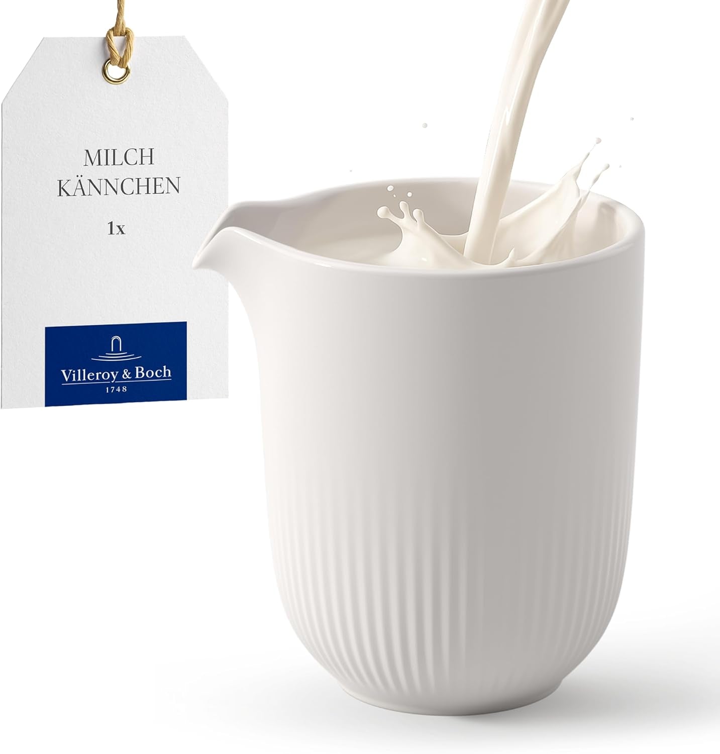 Villeroy & Boch - Afina mjölkmugg 170 ml, vit, diskmaskinssäker, mikrovågssäker, mjölkkaraff, kaffetillbehör, keramisk kanna, fat, servis, premiumporslin