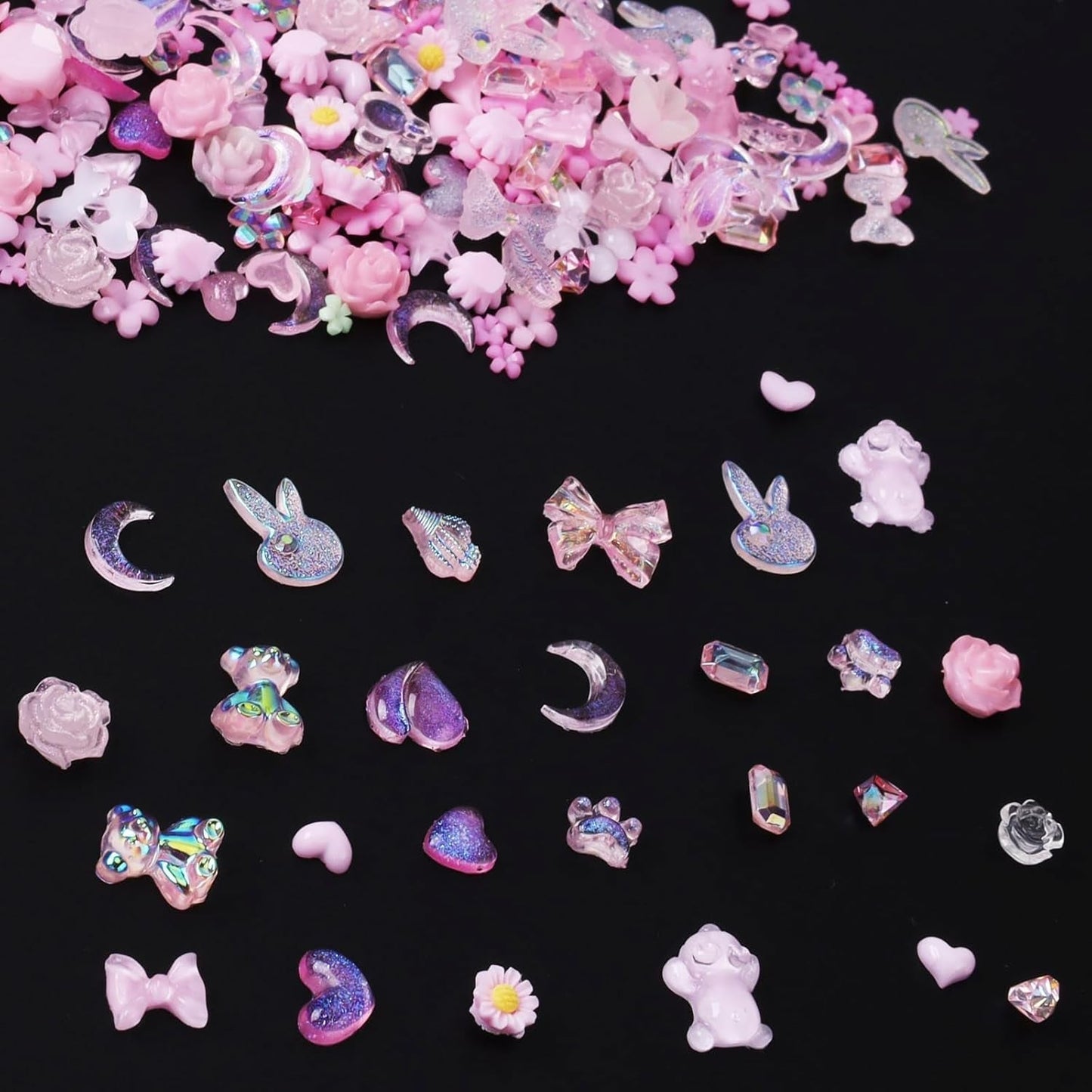 100 st Bow Nail Charms Y2K 3D Resin Camellia Flower Nail Charms Kawaii Rhinestones Nail Art dekorationer, mönster, DIY Craft Accessories (Rosa)