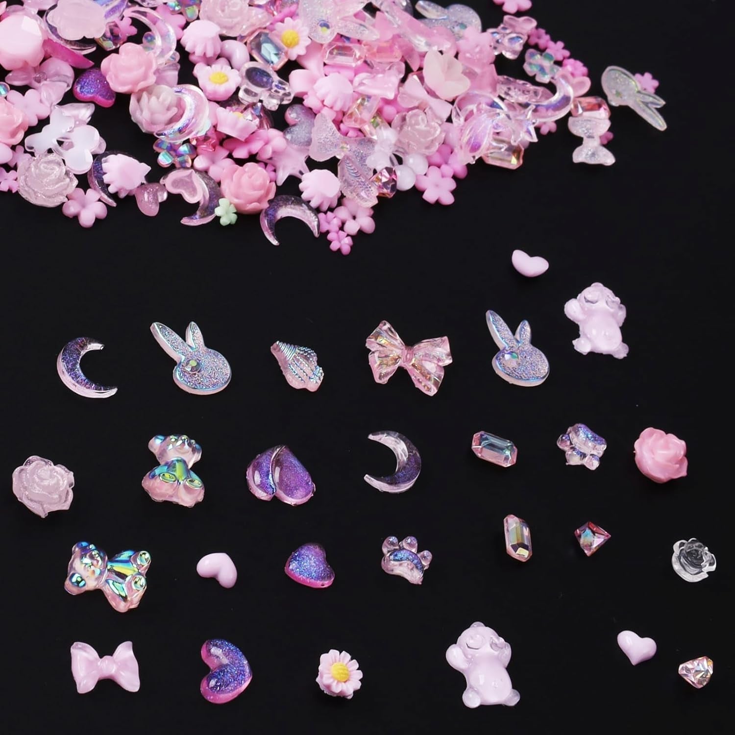100 st Bow Nail Charms Y2K 3D Resin Camellia Flower Nail Charms Kawaii Rhinestones Nail Art dekorationer, mönster, DIY Craft Accessories (Rosa)