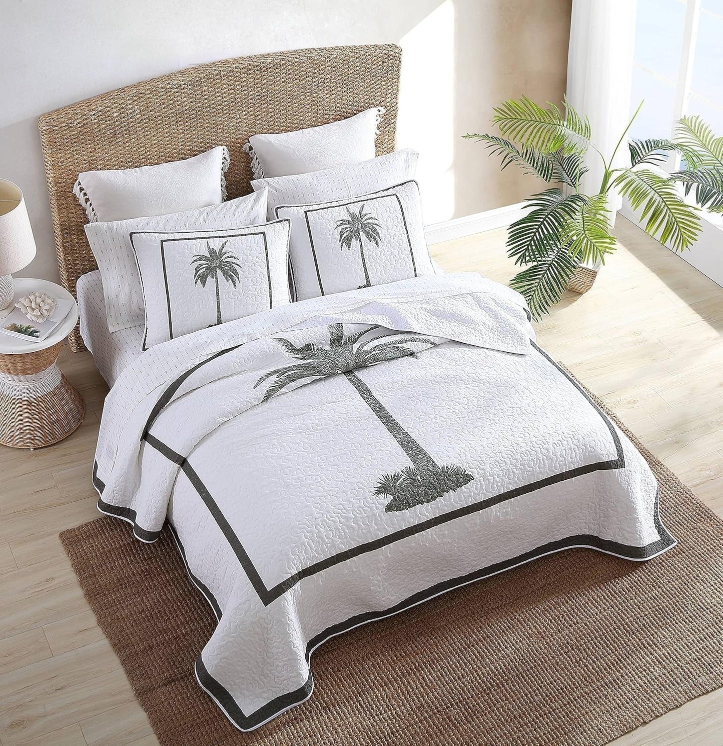 Tommy Bahama Palm Island Collection | Täcke - 100 % bomull, vändbar, mjuk och andas, förtvättad för extra mjukhet, king size-säng, grå täcken och täcken Naty Shop