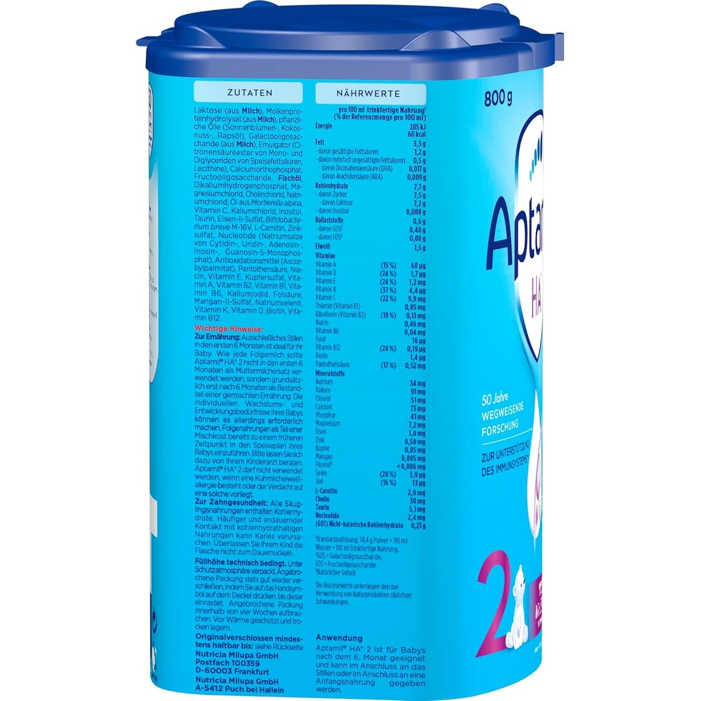 Aptamil HA 2 – Uppföljningsformel efter 6 månader, med Omega 3 och 6, DHA, ARA och ALA, laktosfri, palmoljefri, barnmat, mjölkpulver, 1 x 800 g (förpackning med 4)