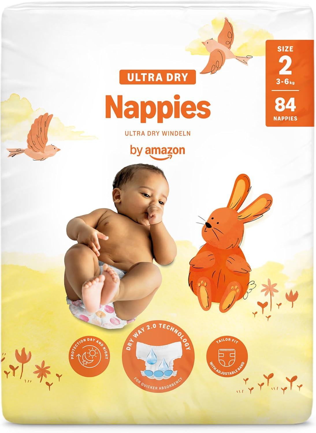 Amazon Ultra Dry blöjor, storlek 1 (2-5 kg) - månadslåda, vit, antal 96 (2 förpackningar om 48) (tidigare Mama Bear Brand, identisk produkt)
