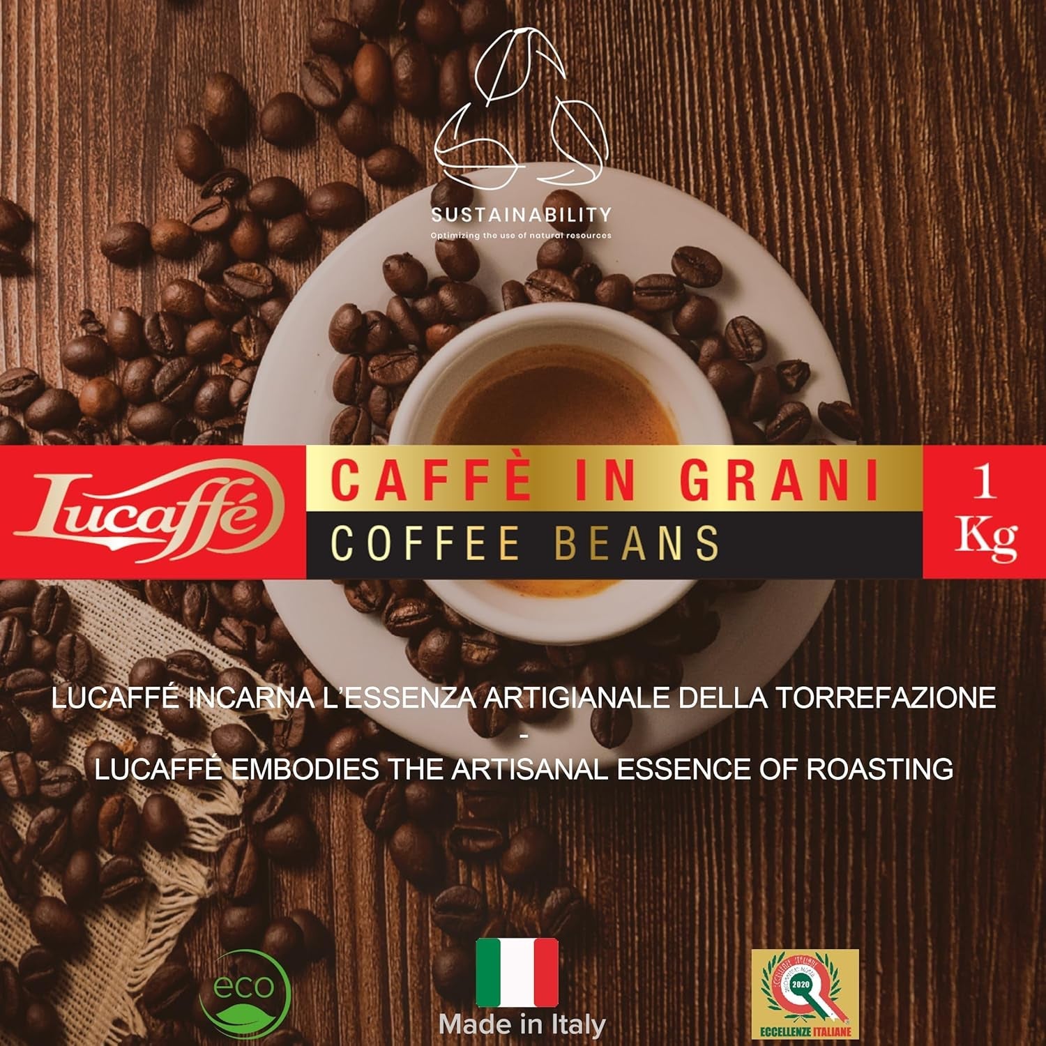 Lucaffé - Kaffeebohnen Mamma Lucia, 1 kg | Kaffee aus ganzen Bohnen für cremigen Espresso | Helle Röstung | intensiver och cremiger Gesmack