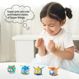 Super Wings Super Pets 4 ST Shine, Golden Boy, Jerome, Ellie Switchable Ansiktsuttryck Blixteffekt Bärbar leksak för 3 4 5 6 7 8 Years Old Boy Girl 2 Inch Actionfigurer Naty Shop