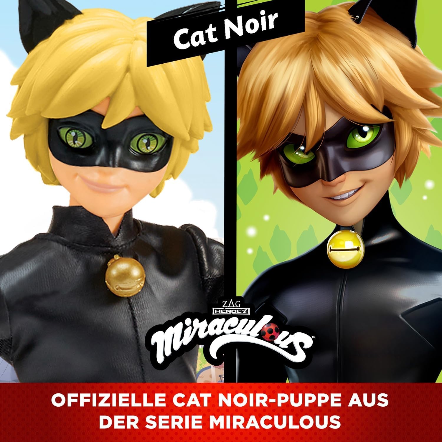 BANDAI - Miraculous Ladybug - 26 cm skyltdocka - Motan Noir - Officiellt licensierad Miraculous - Motan Noir Leddocka - Leksak för åldrarna 4 och uppåt - P50002