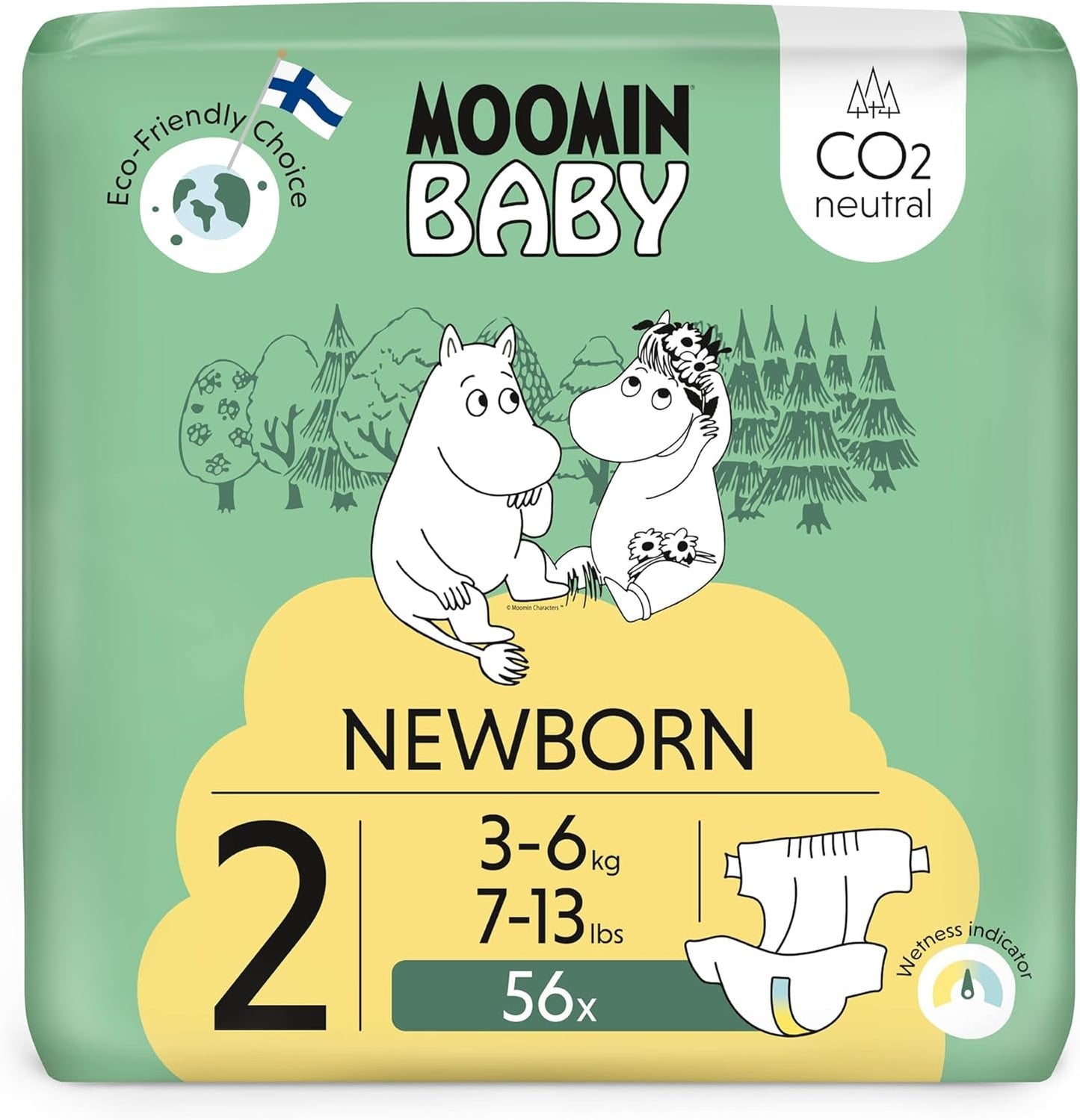 Mumin Baby Eco-blöjor, storlek 3, 5-8 kg, 48 delar, mjuka premiumblöjor | Mjuk och hudvänlig, andas, absorberande, inga onödiga kemikalier |