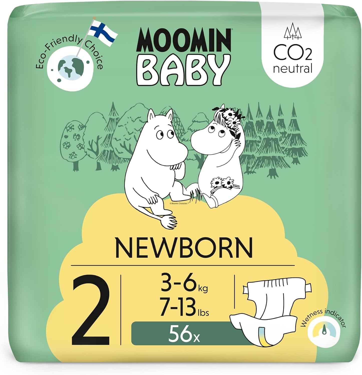 Mumin Baby Eco-blöjor, storlek 3, 5-8 kg, 48 delar, mjuka premiumblöjor | Mjuk och hudvänlig, andas, absorberande, inga onödiga kemikalier |