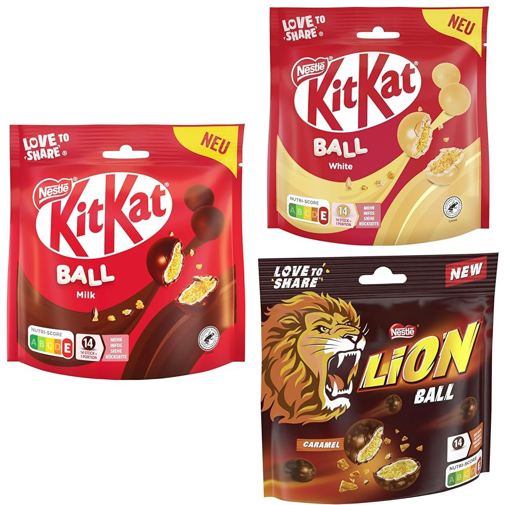 Förpackning Nestlé-bollar med mjölk, vit, Caramel Lion (3 x 130g)