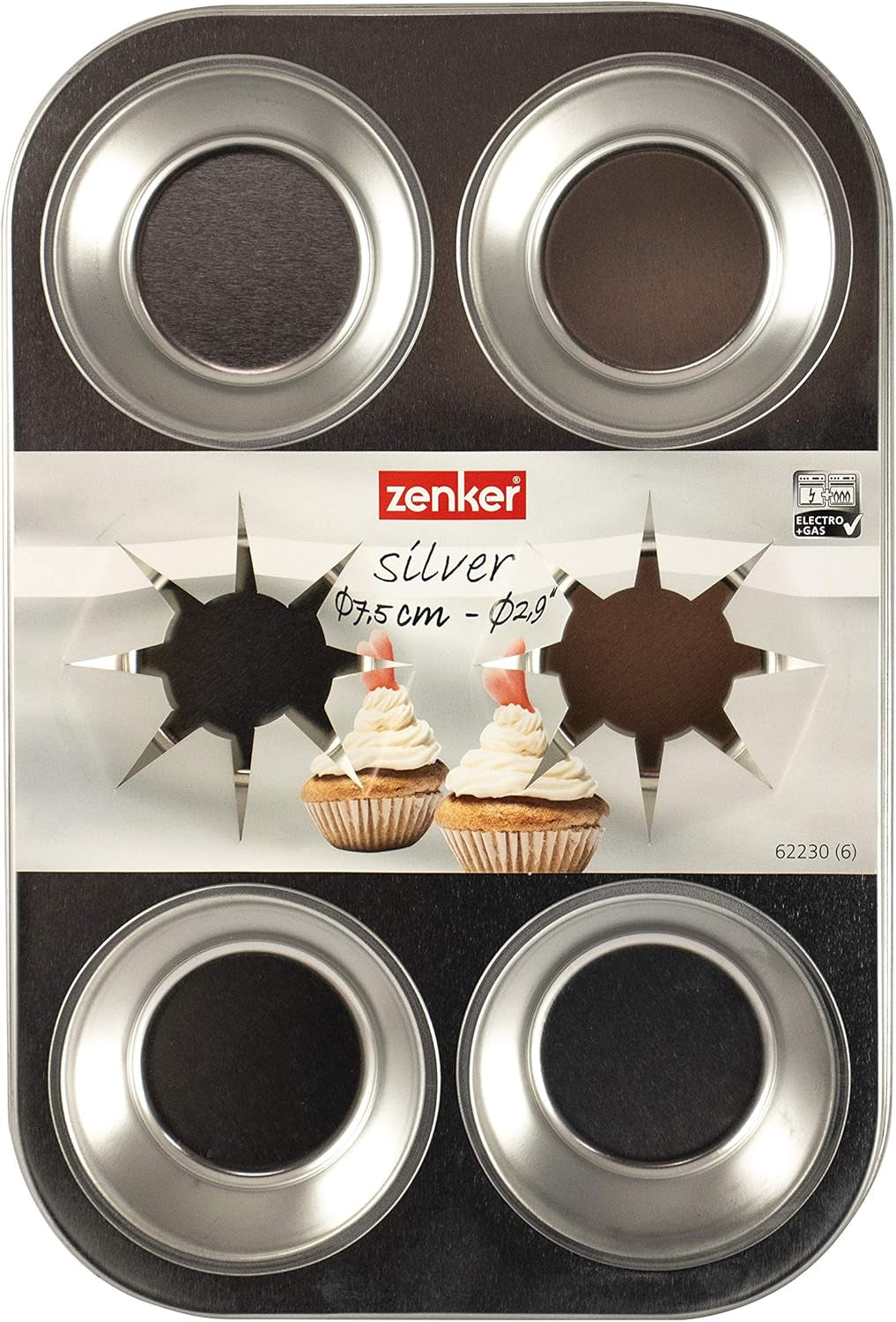 Zenker 62230 Bakplåt Cupcake/Muffins 6 st, Band 29 X 19,5 X 3Cm, Silver Line Formar och bakplåtar Naty Shop
