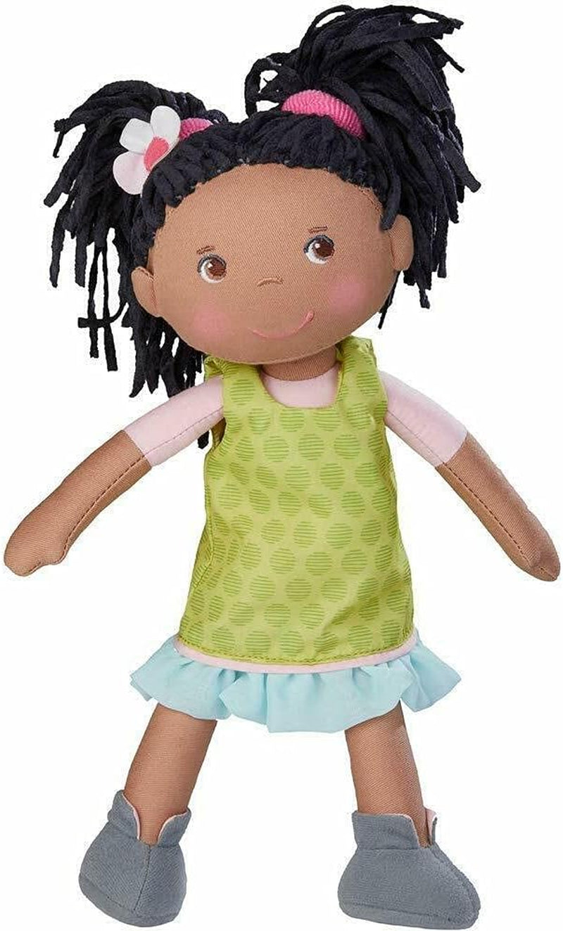 HABA 304576 - Cari Doll, 30 cm, Mjuk och tygdocka för barn från 18 månader, med avtagbara kläder och långt hår