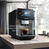 Automatisk espressomaskin Siemens EQ700 classic TP715D01, appkontroll, kallbryggning, intuitiv pekskärm, upp till 10 individuella kaffekreationer som favoriter, automatisk ångrengöring, 1500 W, silvergrå