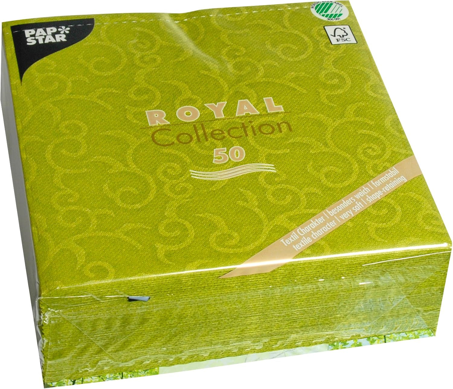 PAPSTAR 50 Servetter ROYAL Collection 1/4-vikt 40 Cm X 40 Cm Olivgrön Casali 84883 Dekorativa servetter Bordsdekorationer för bröllop, dop och catering