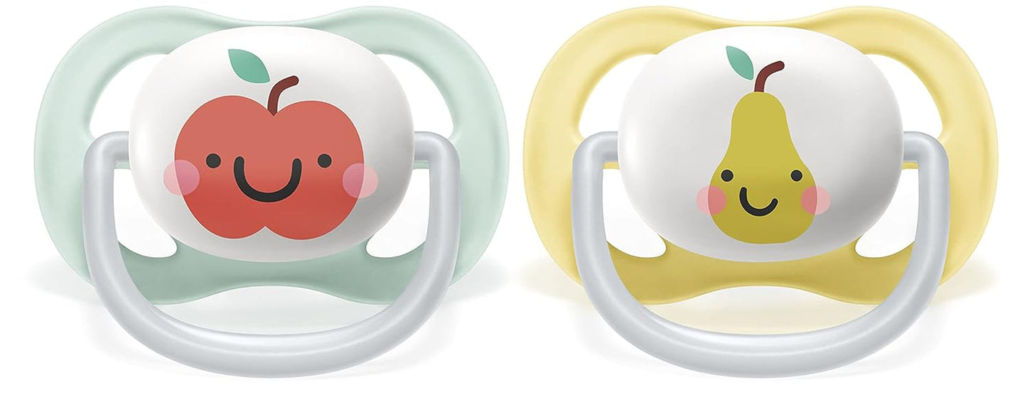 Philips AVENT ultraluftnapp - 2-pack, BPA-fri, andas, för bebisar 0-6 månader, inklusive bärväska och sterilisering, äpple/päron (modell SCF080/17)