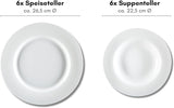 Ritzenhoff & Breker Sofia Tafelservice 12-teilig, Speiseteller (26 cm) och Suppenteller (22 cm) för 6 personer, Tafel-Set mit feinem Rillenrelief, Fine-Dining-Geschirr, Porzellan, Weiß