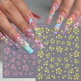 8 Stück Hibiskus Nagelsticker, 3D Selbstklebende Blumen Nagelaufkleber, Weiß Rosa Gelb Magenta Sommer Neonagelklistermärke, Nagelkonst Zubehör Nagel Deko Für Frauen