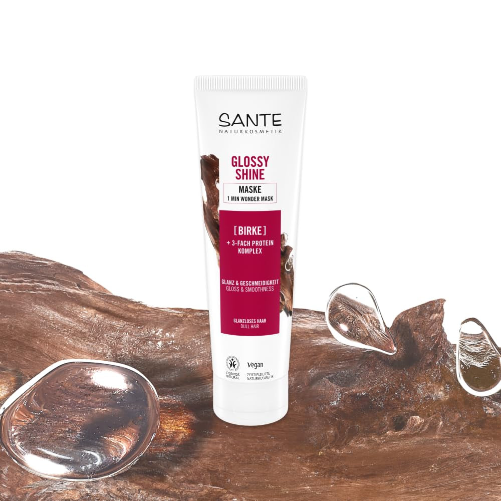 SANTE Naturkosmetik Glossy Shine Mask ekologiskt björklövsextrakt + 3x proteinkomplex, silikonfri och återfuktande hårmask, vegansk hårvård för mer glans och smidighet, 150 ml Naty Shop Hair Mask