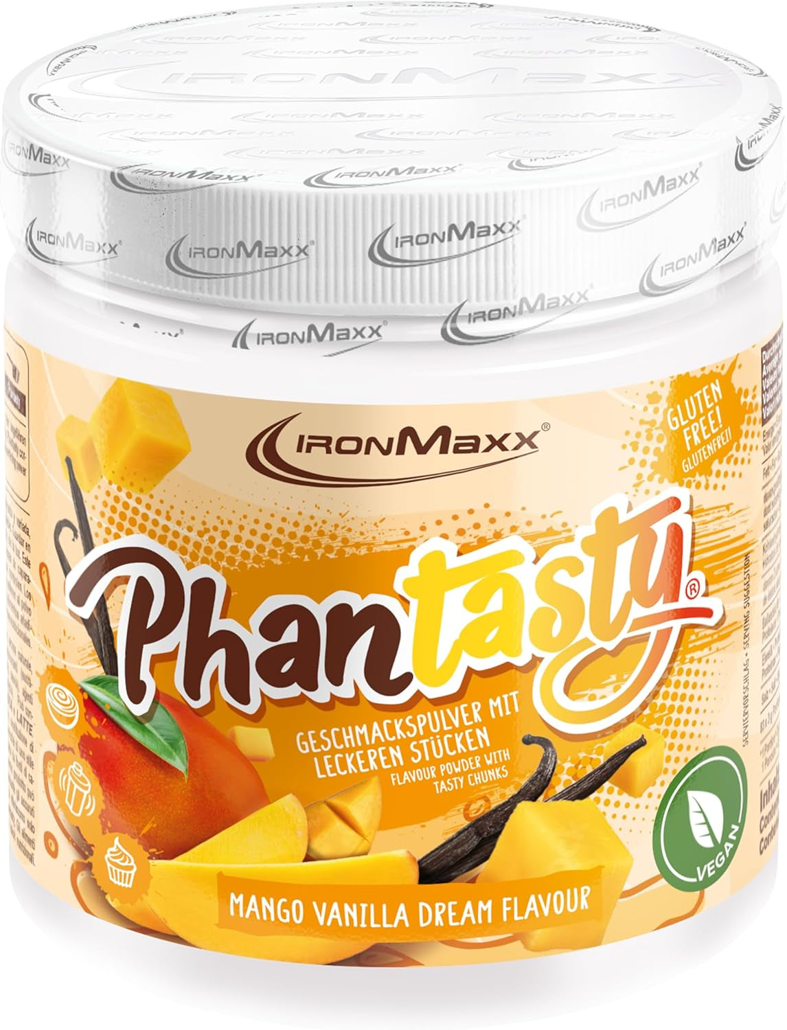 Ironmaxx Phantasty - Creamy Peach 250G Dos | Vegan Geschmackspulver Mit Echten Frucht- Oder Nussstückchen | Perfekter Zuckerersatz Sötningsmedel Naty Shop 250 G (1Er Pack) Mango Vanilla Dream