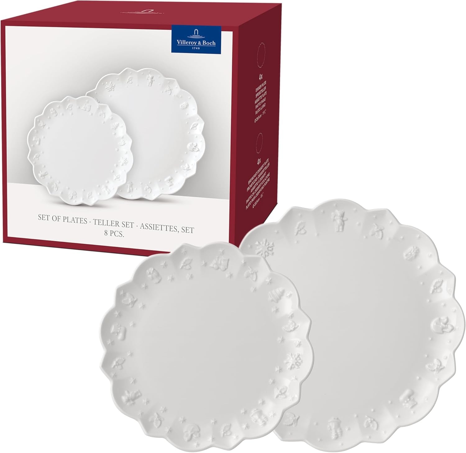 Villeroy & Boch Toy's Delight Royal Classic 8-delad servisset, diskmaskin och mikrovågssäker, vit, tallrikar, 4-personers servisset, julservis, leksaker, premiumporslin