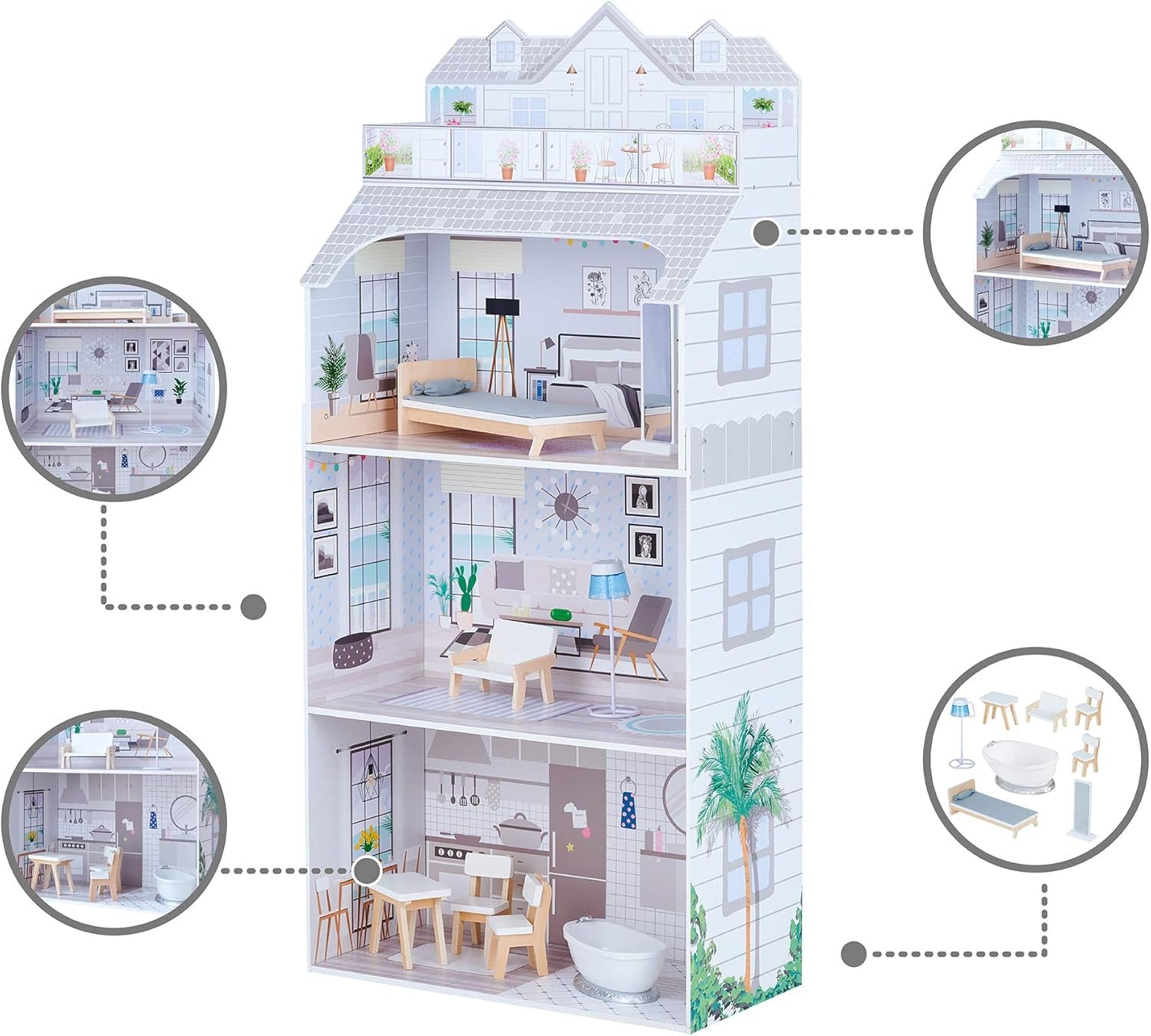 Teamson Kids Olivia's Little World Giant Dollhouse med möbler och tillbehör, dockhus i trä, 3-vånings lekset för 30 cm dockor, åldrar 3+