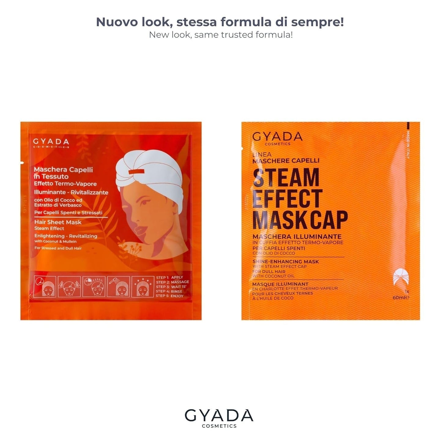 GYADA COSMETICS, hårmask gjord av lätt och vitaliserande material, ger glans och mjukhet, närande och reparerande effekt, med termisk lock, baserad på kokosolja och avokado, 60 ml Naty Shop hårmask