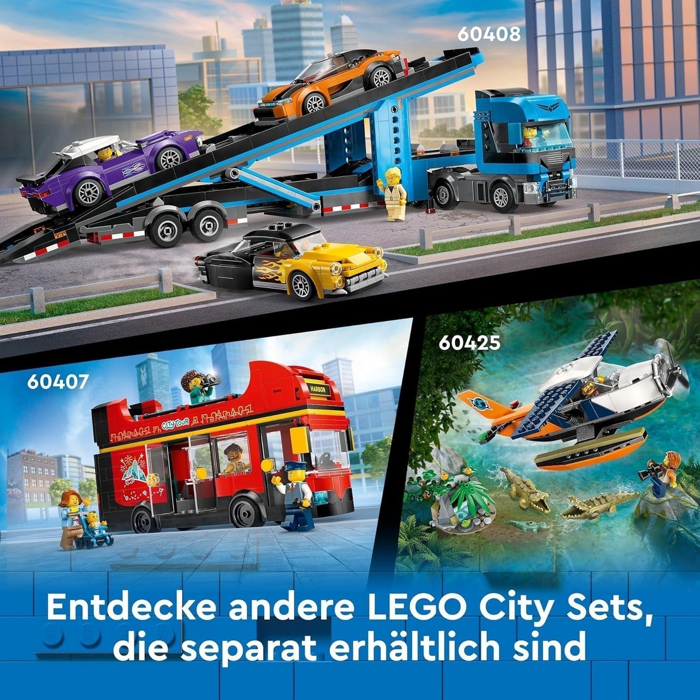 LEGO City dubbeldäckare buss, dubbeldäckare leksaksbuss, fordonsset för flickor och pojkar från 7 år, innehåller 5 figurer, inklusive en baby i en barnvagn 60407 Byggset Besuche den LEGO-Store