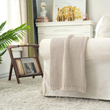 Chunky stickad plädfilt, Lättvikt, Beige, 100 % ekologisk bomull, Filt för soffa, soffa, säng, barn, barnrum, Rustik, Shabby chic, Modern bondgård, 152,4 X 203,2 cm, Inklusive tvättpåse Sängar och filtar Longhui sängkläder