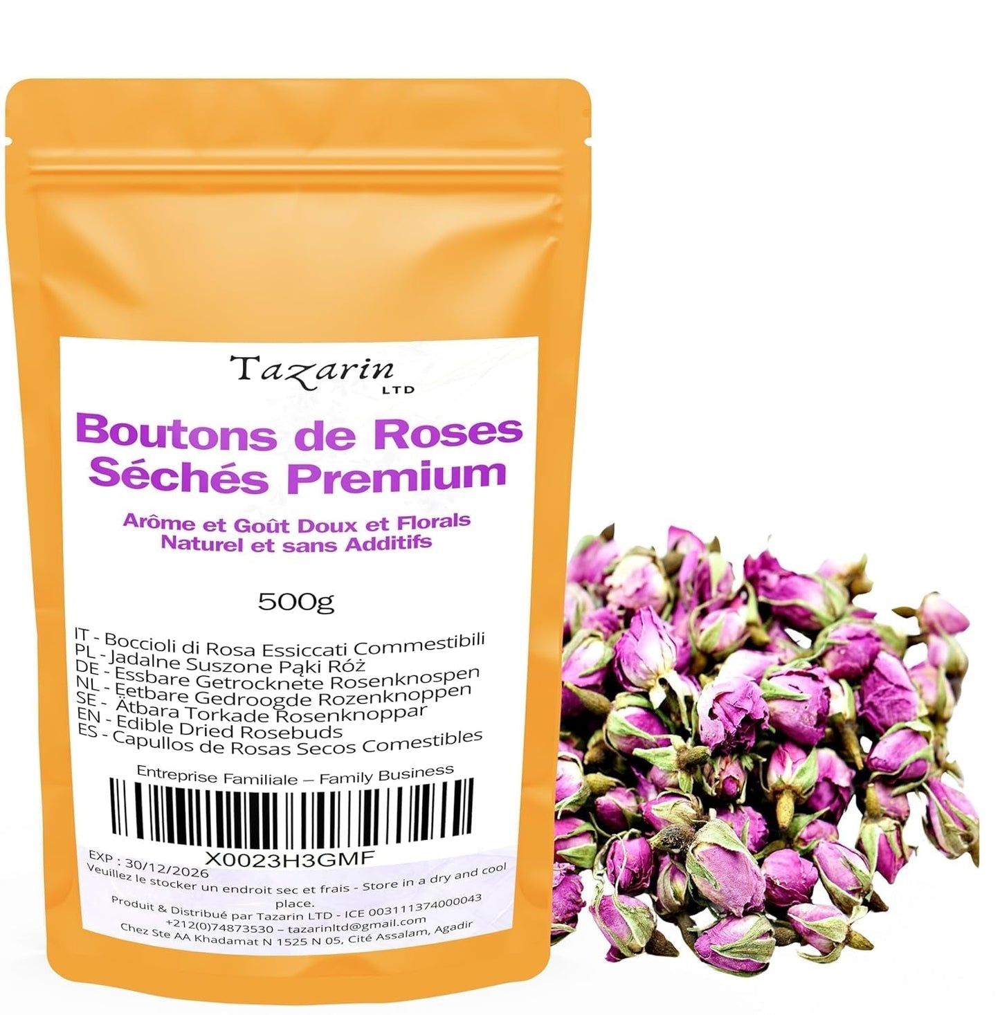 500g premium ätbara rosenknoppar - torkad Atlas rosenbladsinfusion - söt och blommig smak och arom - 100% naturlig, ren och utan tillsatser | Tazarin Ltd