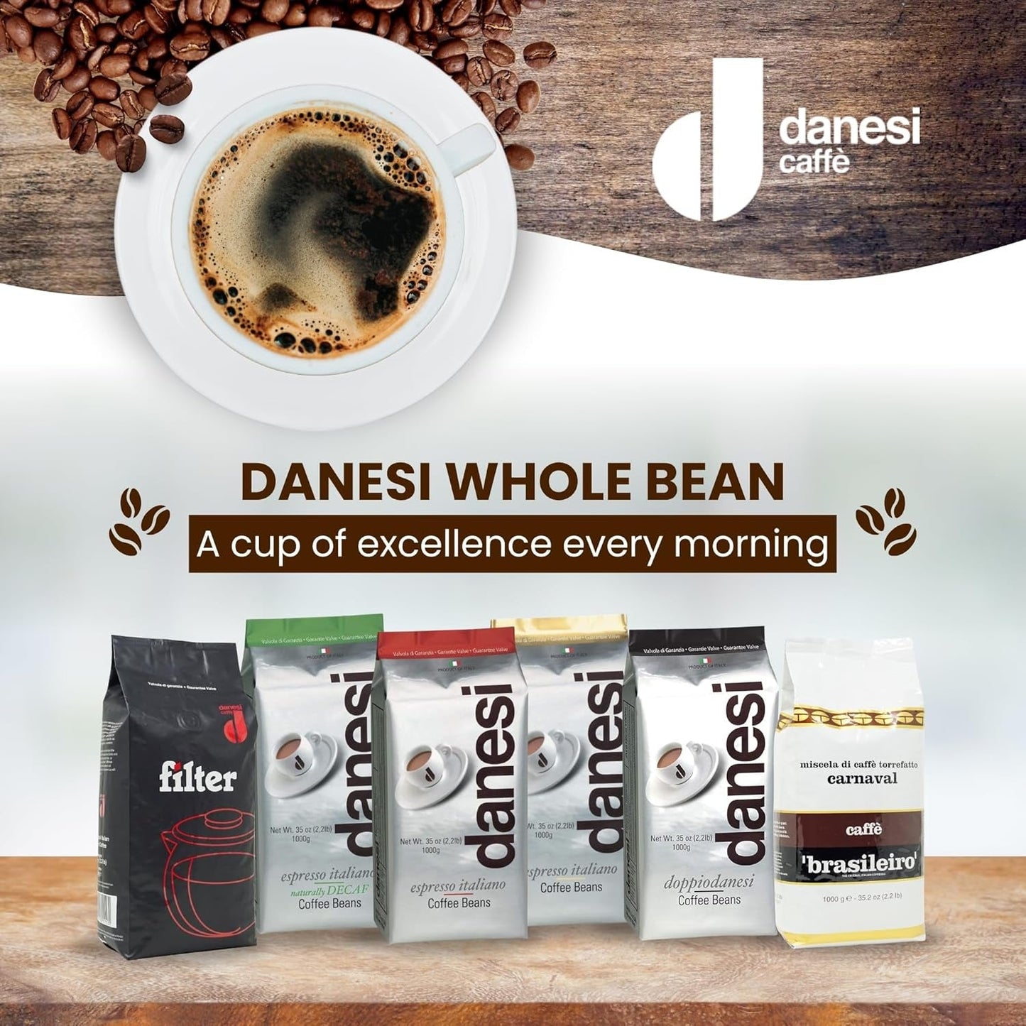 Danesi Decafeinato (Koffeinfri), bönor, 1 förpackning (1 x 1 kg)