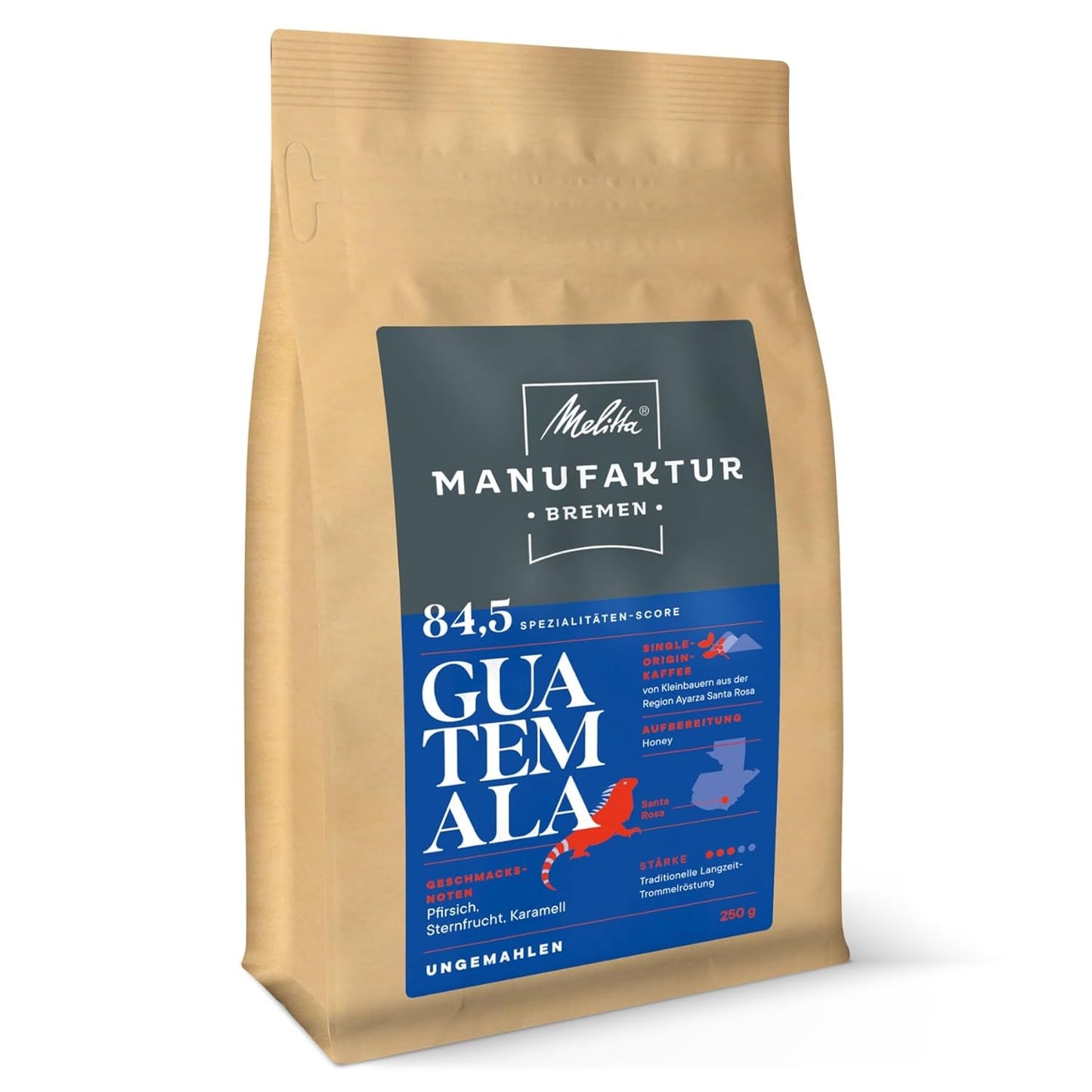 Melitta Manufaktur-Kaffee Guatemala Honung, Spezialitäten, 250g, Ganze Bohnen, Ungemahlen, Single-Origin, Sanfte Trommelröstung, Geröstet i Deutschland, Stärke 3