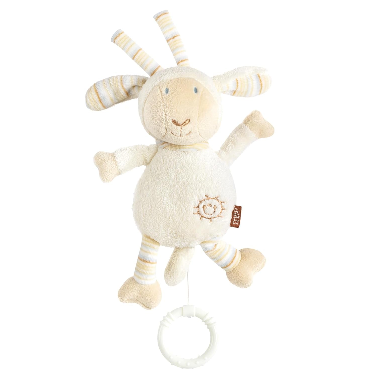 Fehn speldosa baby sömnhjälp får - plyschleksak med fäste - sömnhjälpslåt "Brahms vaggvisa" - barnleksak för resor och hem - musikleksaker för bebisar och barn Babyleksaker Naty Shop Sheep