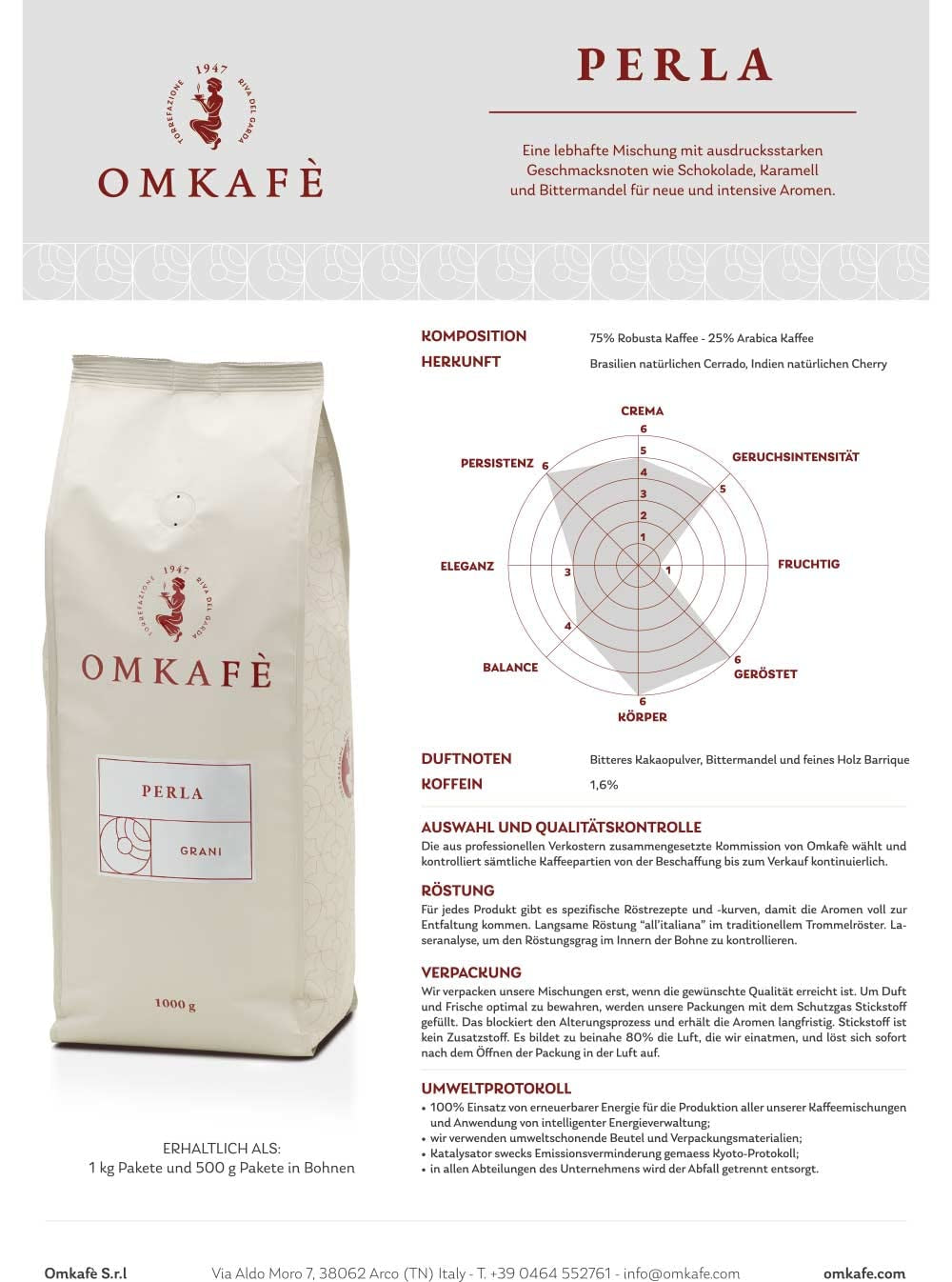 Nya Perla kaffebönor | Nöjet med kaffe som i Italien | Italienskt familjebageri, Vikt: 3 x 1 kg