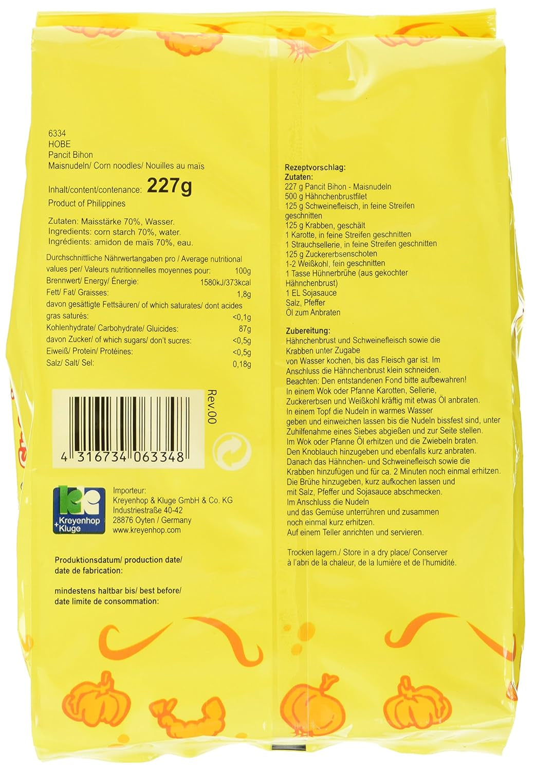 Pancit Bihon-nudlar, förpackning om 4 (förpackning om 4 x 227 g)