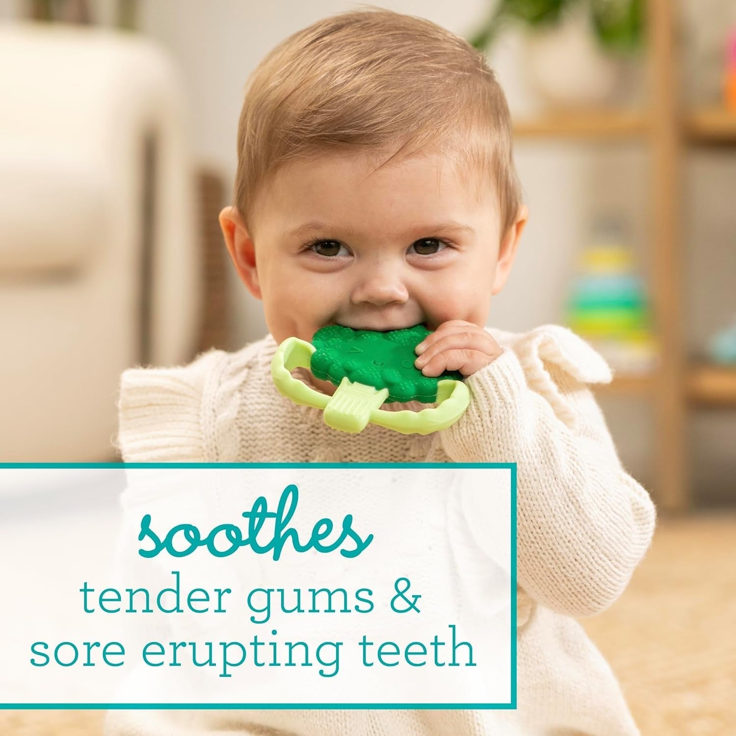 Infantino Lil' Nibbles, texturerad silikonbitring, BPA-fri babybitringleksak, mjuk, lätt att hålla, sensorisk stimulering för spädbarn, broccoli