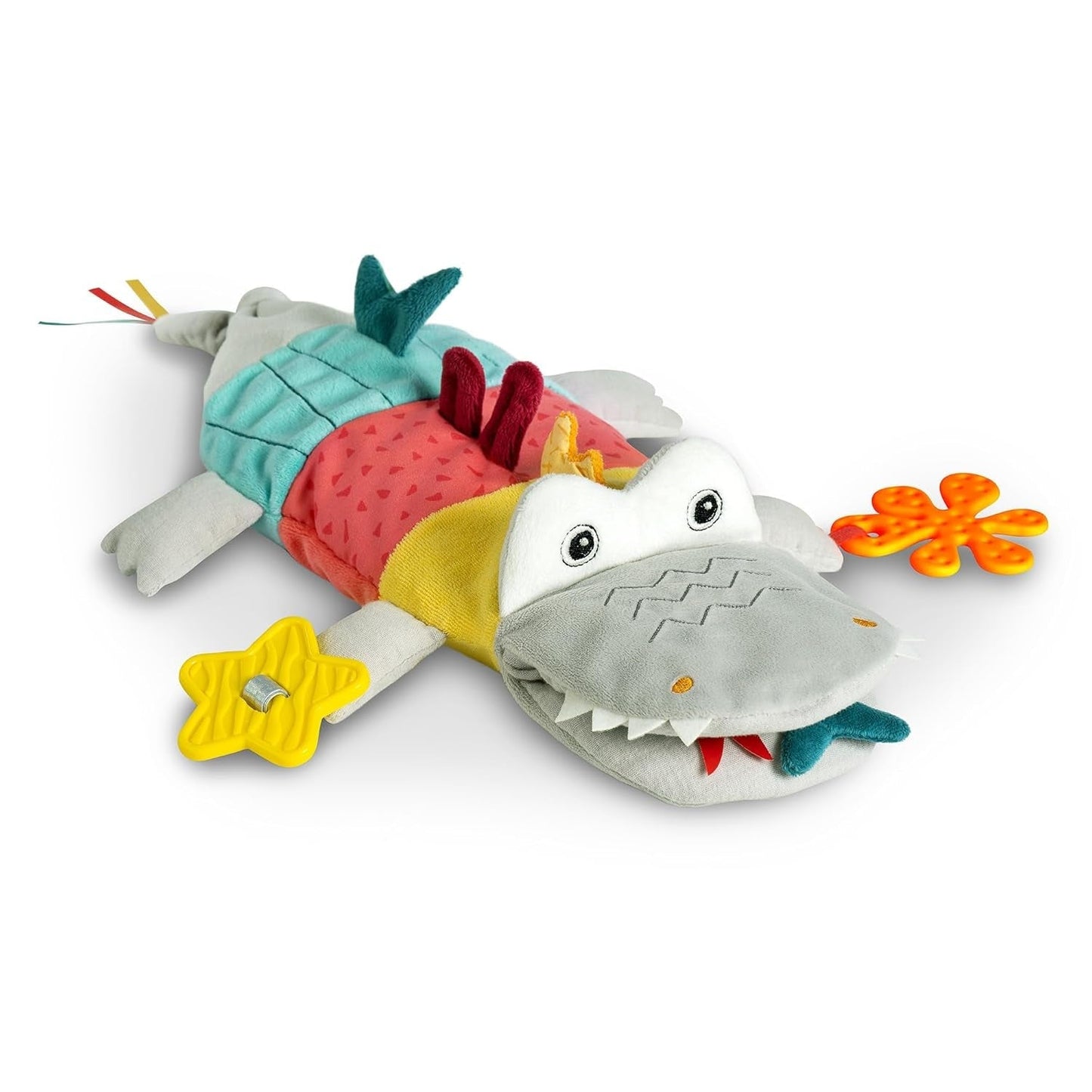 Fehn baby handdocka krokodil - plyschleksak med skallra, prasslande papper, bitring och pip - baby handdocka - knäppleksak för spädbarn och småbarn från 6+ månader Baby Toys Naty Shop Crocodil