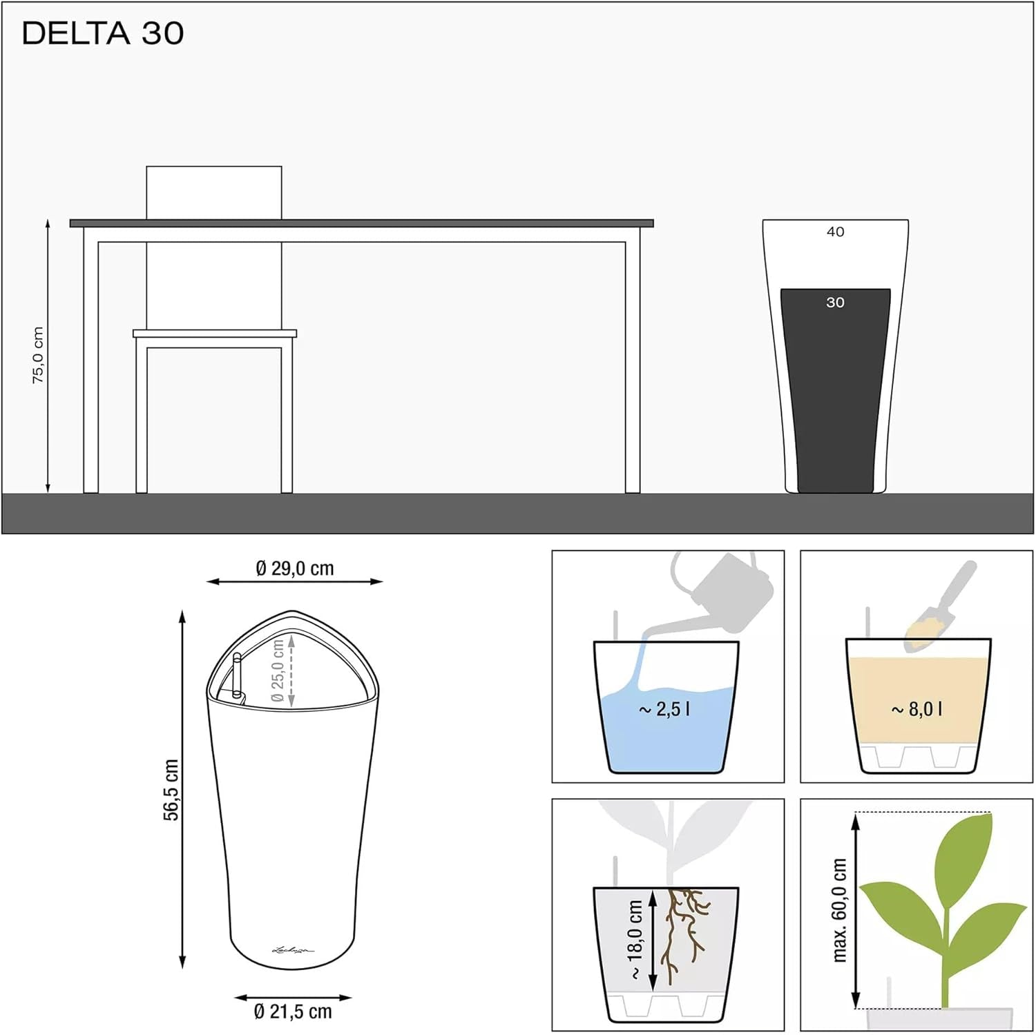 LECHUZA DELTA Premium 30 blank vit 15500