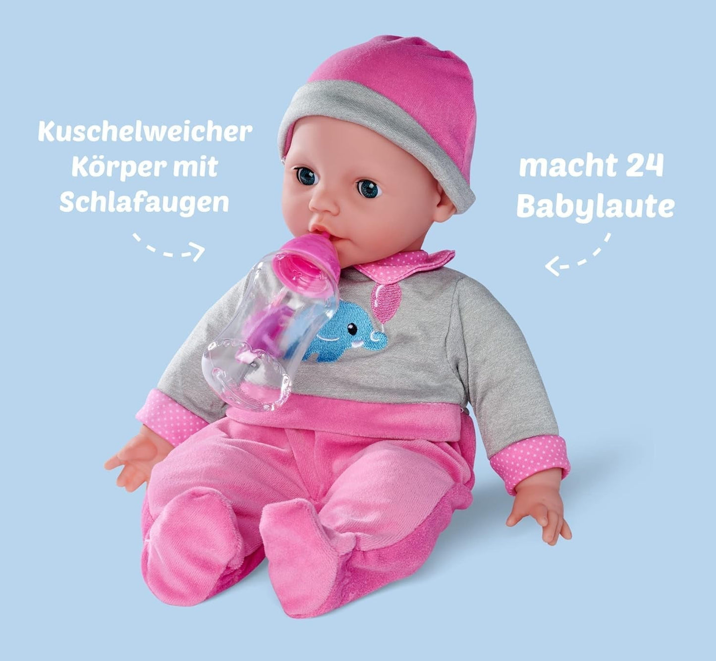 Simba 105140066 - Laura Interaktiv, mjuk docka med sömniga ögon, babblar vid rörelse, dricker ur flaska och sover, 40cm, docka från 2 år Naty Shop Dolls