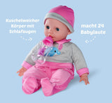 Simba 105140066 - Laura Interactive, mjuk kroppsdocka med sömniga ögon, babblar vid rörelse, dricker ur flaska och somnar, 40 cm, babydocka för barn från 2 år