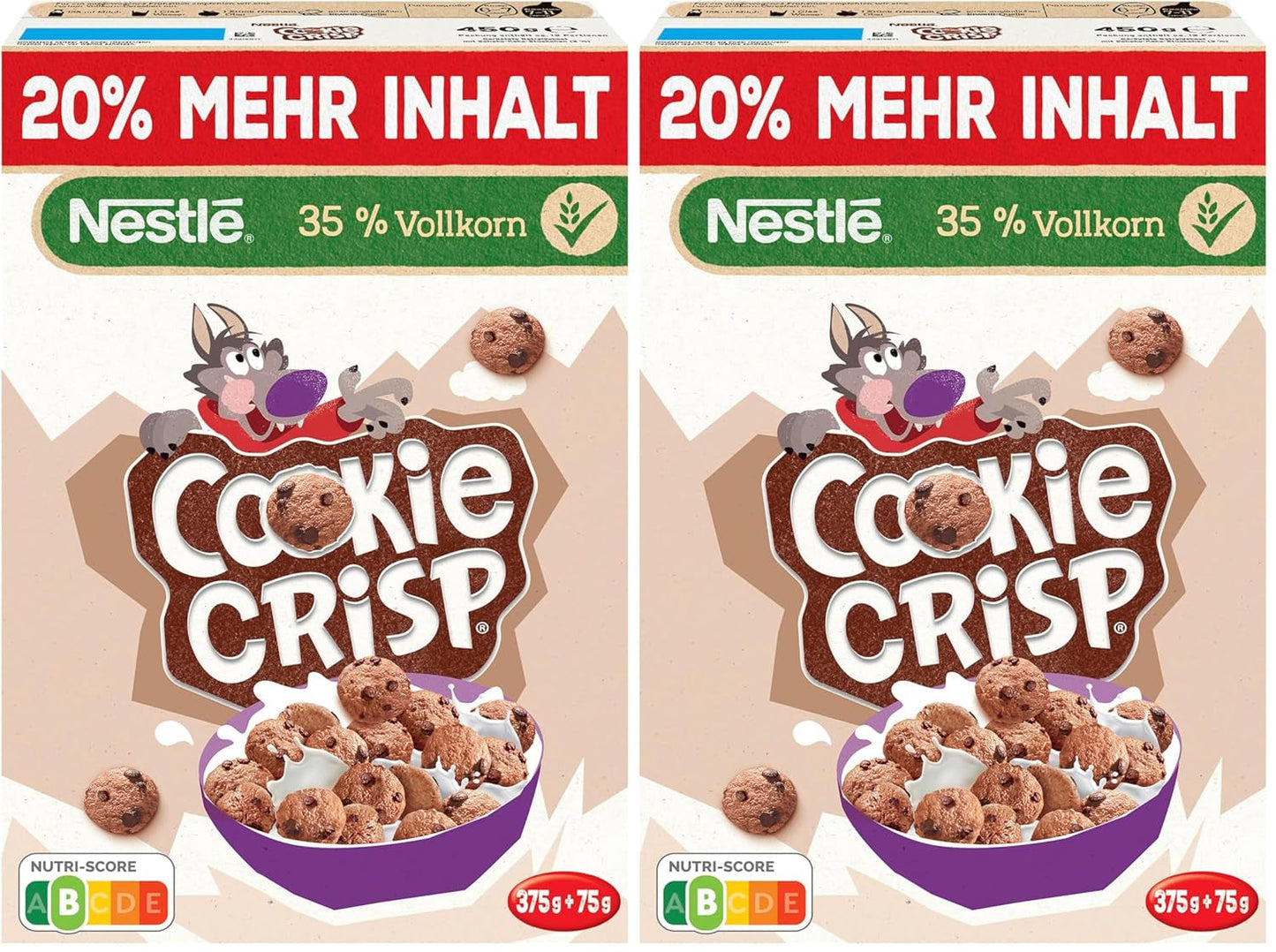 Nestlé Cookie Crisp (+20%), fullkornsfrukostkexflingor för barn, förpackning om 1 (1x450g)