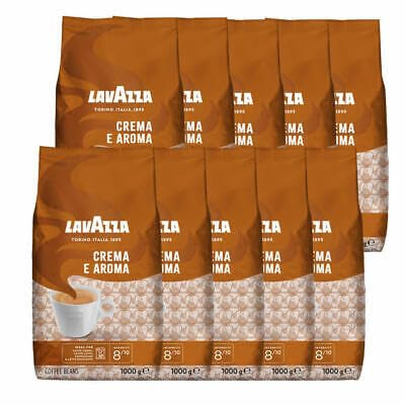 LAV-AZZA Helbönkaffe Cream E Aroma 10x1000g (10kg) Italienskt premiumkaffe, krämigt och aromatiskt