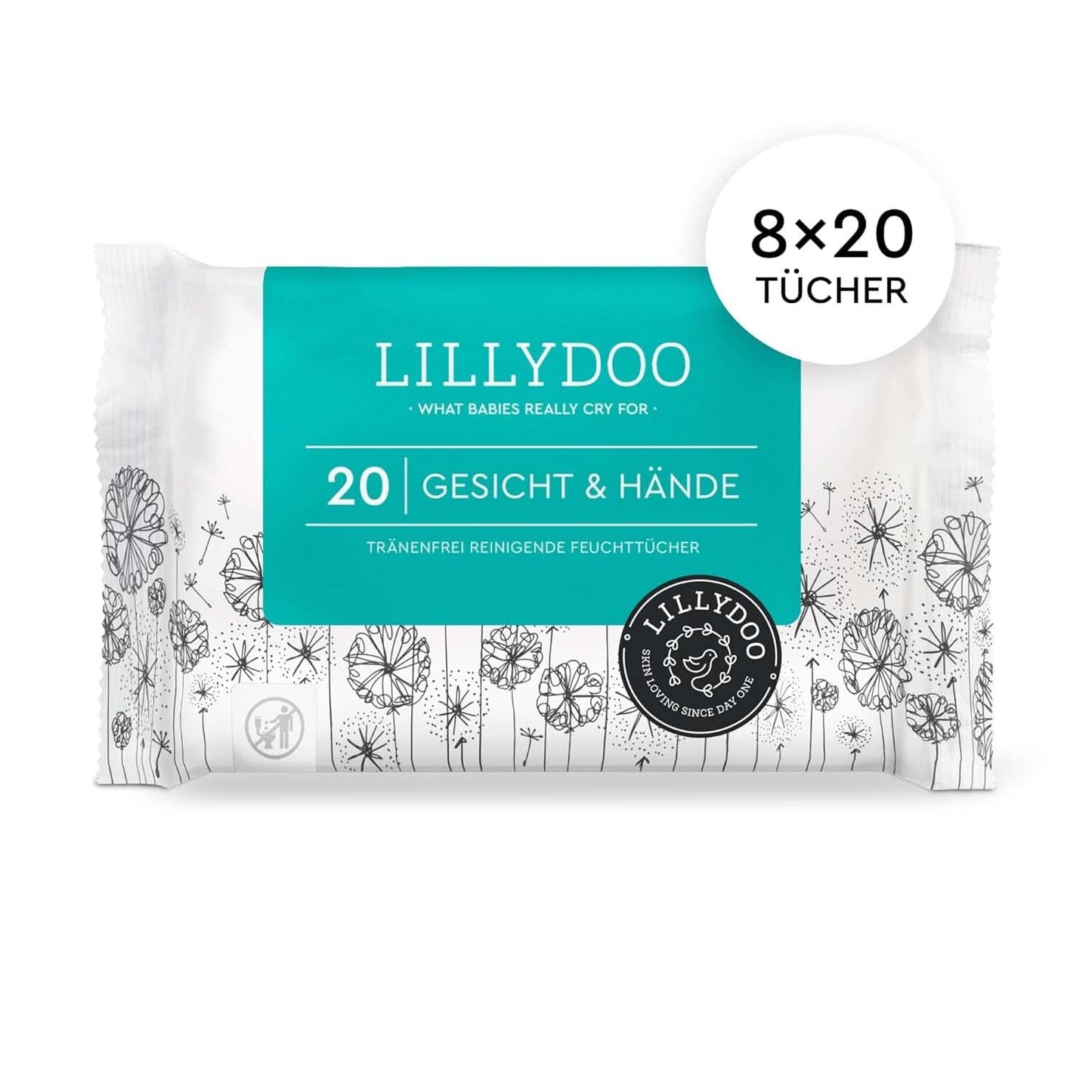 LILLYDOO Feuchttücher Gesicht & Hände 160 Stück (8 X 20), 100 % Plastikfrei Naty Shop