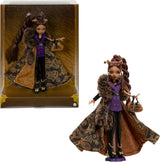 Monster High Doll House of Wolves Clawdeen Wolf Samlarfigur med fuskpäls jacquardrock Lila jacka Klänning Guld Byxor och tillbehör JDR66
