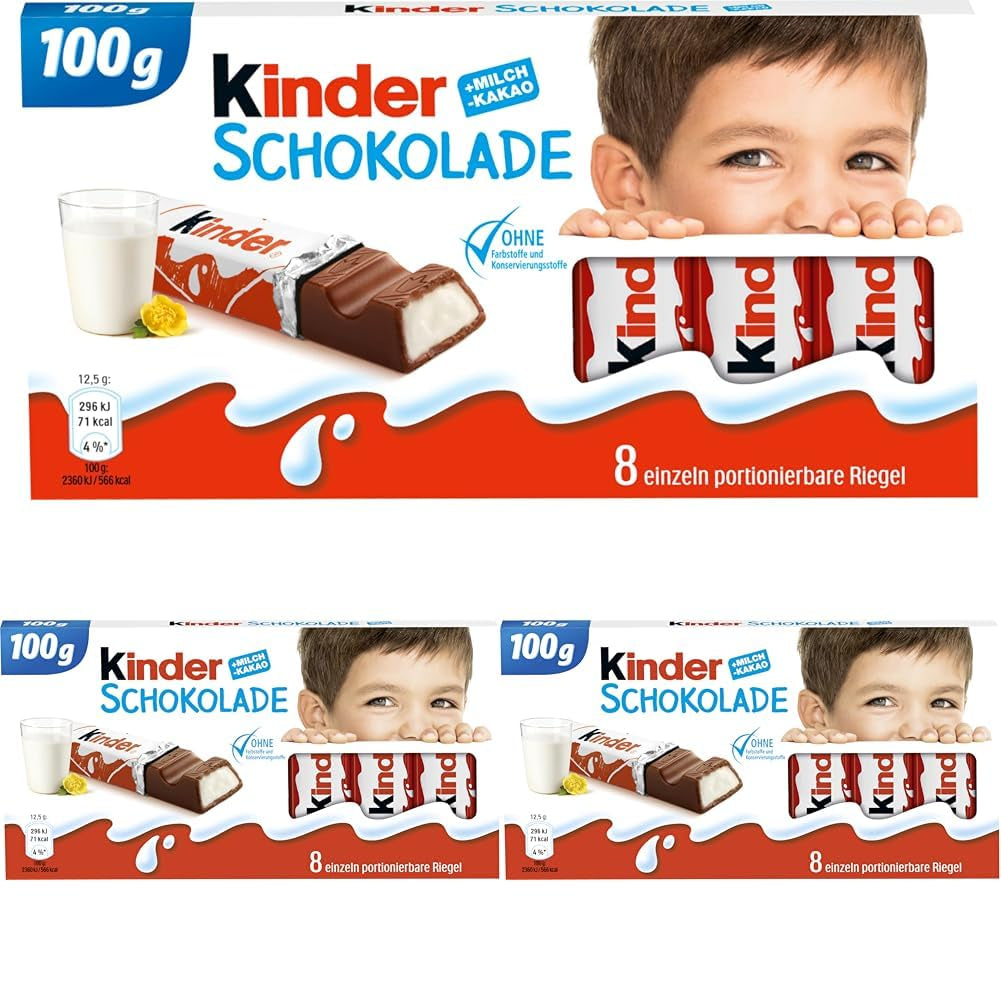 Kinder Chocolate - Fyllda mjölkchokladkakor - 1 förpackning innehållande 24 individuella barer (24 x 12,5g).