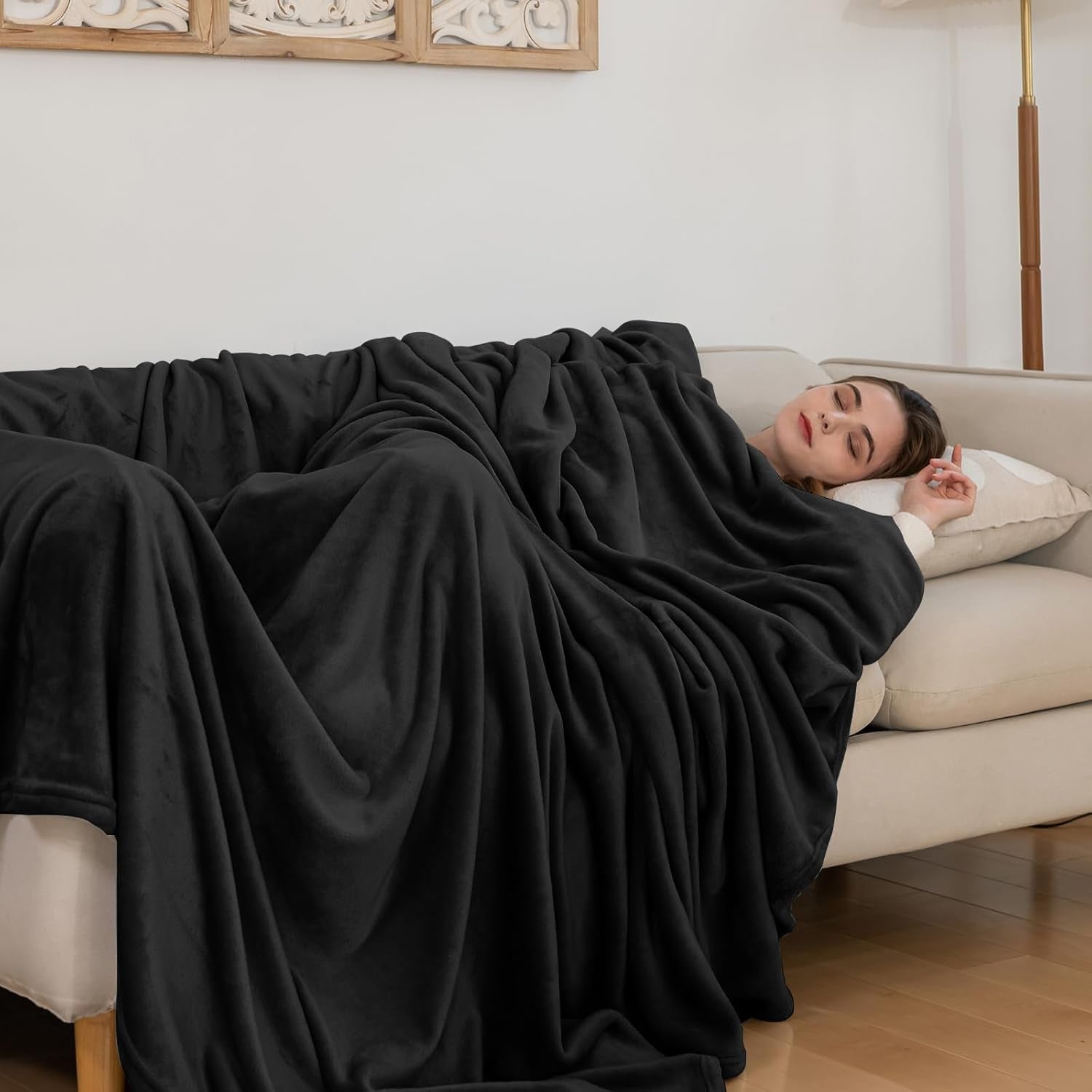 Mysig filt Fluffig fleecefilt 130 X 150 cm Sängfiltar Sofffilt Stora mjuka filtar och slänger för vuxna Soffdukar Varma Maskintvättbara Svarta Sängar och filtar God natt