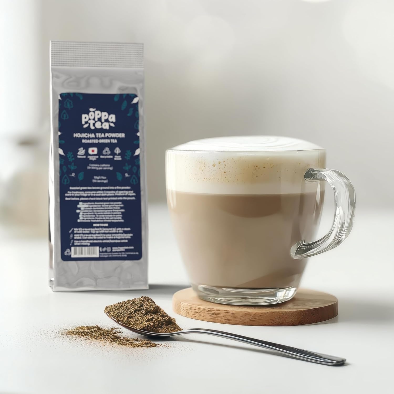 Poppatea Hojicha tepulver - rostat grönt te (50g refillpåse)