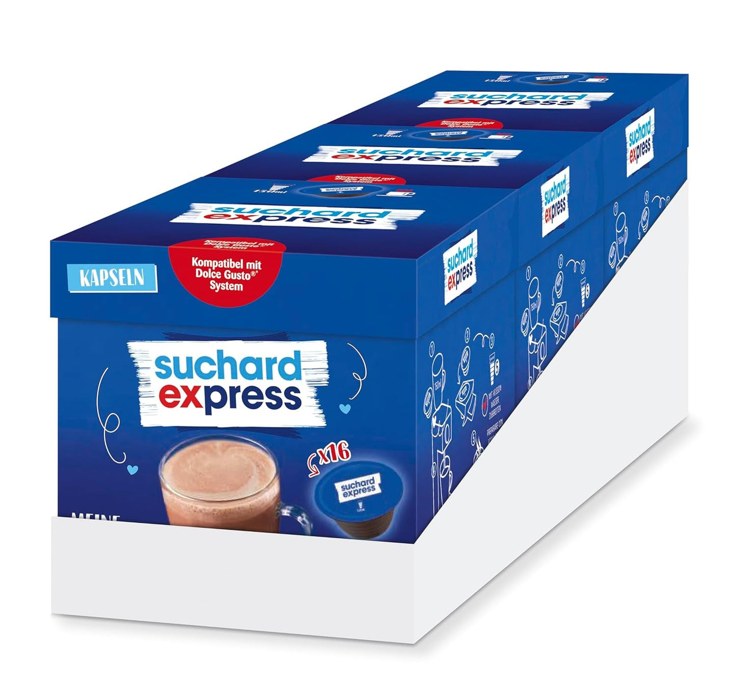 Suchard Express Kakao-kapslar för Dolce Gusto, 3x 16 kapslar, kompatibla med Nescafé Dolce Gusto-maskin, Cremige Trinkschokolade