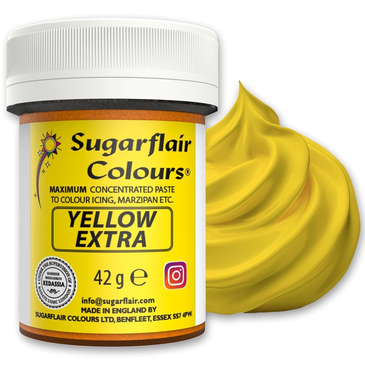 Matfärg Sugarflair Max Concentrated Yellow Extra, högkoncentrerad karamellfärg för marsipan och fondant, pastafärgning Max Concentrate - 42 g