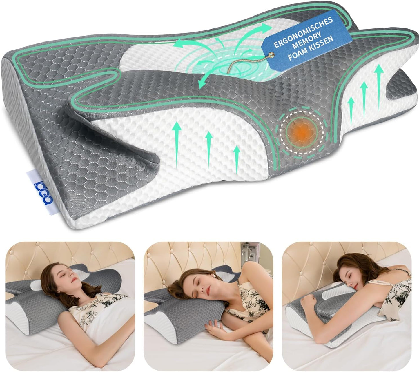 IDEA Kudde Memory Foam Kudde, Ergonomisk Kudde Ortopedisk Kudde Nacksmärta, Sovkudde för Sidorygg- och buksmärta, Nackkudde Anti Snarkningskudde för vuxna Cervikala ortopediska kuddar Naty Shop Standardtitel